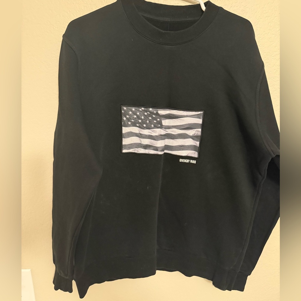 Givenchy Black Crewneck Sweatshirt with Monochrome Flag Patch